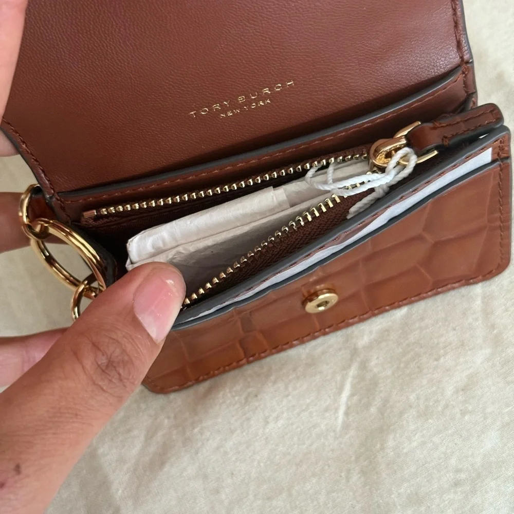 New Tory Burch Thea card holder leather  Croc-Embossed Wallet